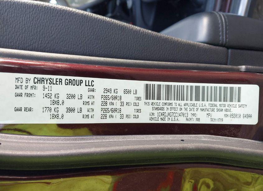 Photo 9 of 2012 Dodge Durango SXT (VIN 1C4RDJAG7CC147013)