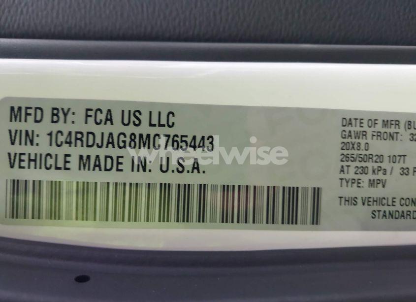 Photo 9 of 2021 Dodge Durango SXT PLUS AWD (VIN 1C4RDJAG8MC765443)