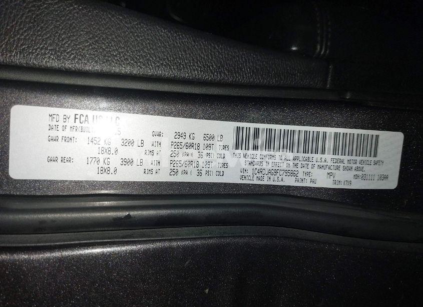 Photo 9 of 2015 Dodge Durango SXT (VIN 1C4RDJAG9FC795862)