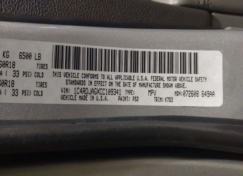 Photo 9 of 2012 Dodge Durango SXT (VIN 1C4RDJAGXCC109341)