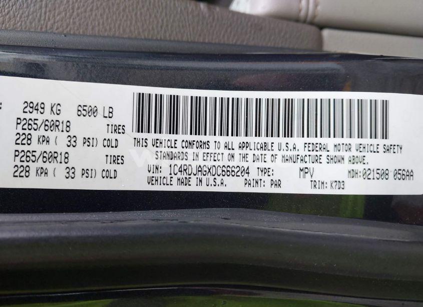 Photo 9 of 2013 Dodge Durango SXT (VIN 1C4RDJAGXDC666204)