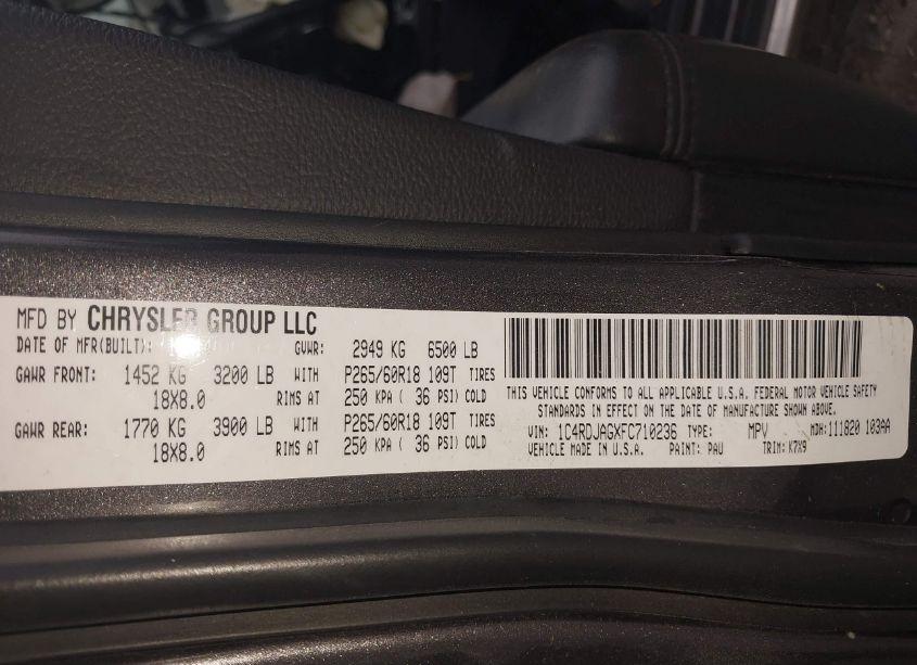 Photo 9 of 2015 Dodge Durango SXT (VIN 1C4RDJAGXFC710236)