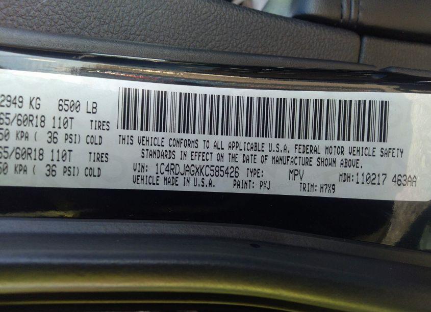 Photo 9 of 2019 Dodge Durango SXT AWD (VIN 1C4RDJAGXKC585426)