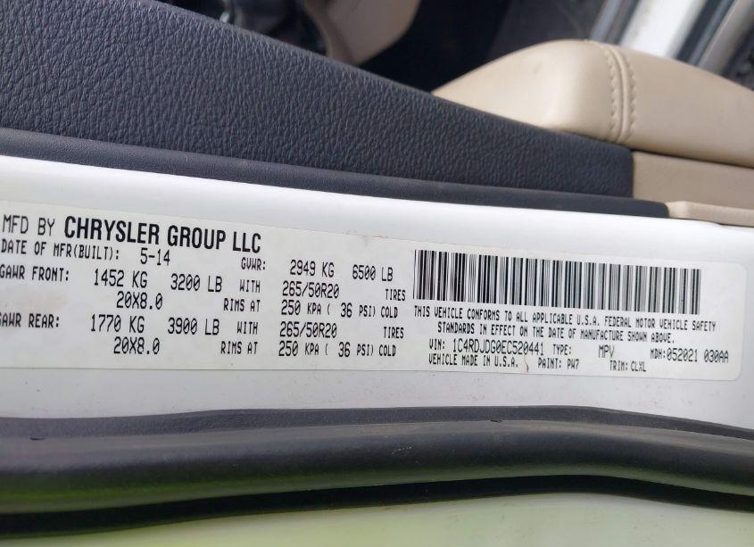 Photo 9 of 2014 Dodge Durango LIMITED (VIN 1C4RDJDG0EC520441)