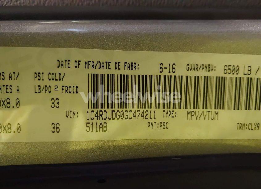 Photo 9 of 2016 Dodge Durango LIMITED (VIN 1C4RDJDG0GC474211)