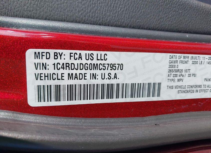 Photo 9 of 2021 Dodge Durango GT AWD (VIN 1C4RDJDG0MC579570)