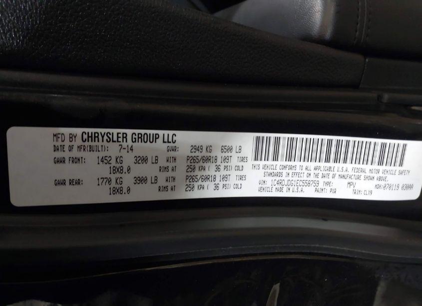 Photo 9 of 2014 Dodge Durango LIMITED (VIN 1C4RDJDG1EC558759)