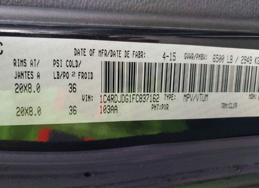 Photo 9 of 2015 Dodge Durango LIMITED (VIN 1C4RDJDG1FC837162)