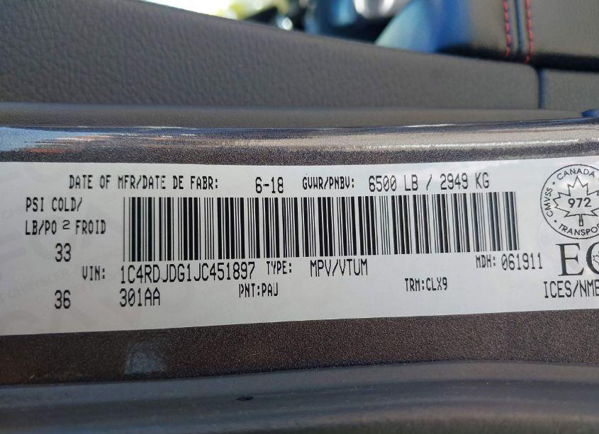 Photo 9 of 2018 Dodge Durango GT (VIN 1C4RDJDG1JC451897)