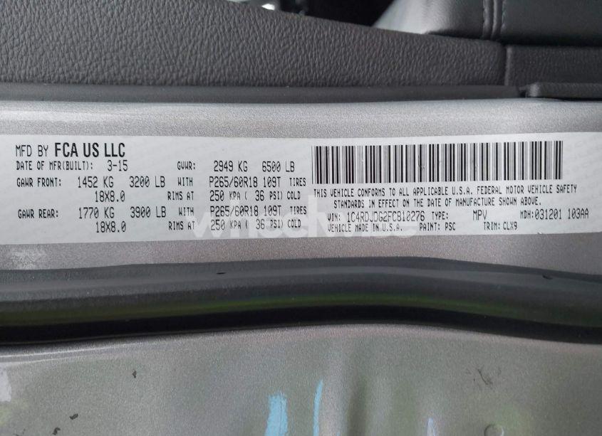 Photo 9 of 2015 Dodge Durango LIMITED (VIN 1C4RDJDG2FC810276)