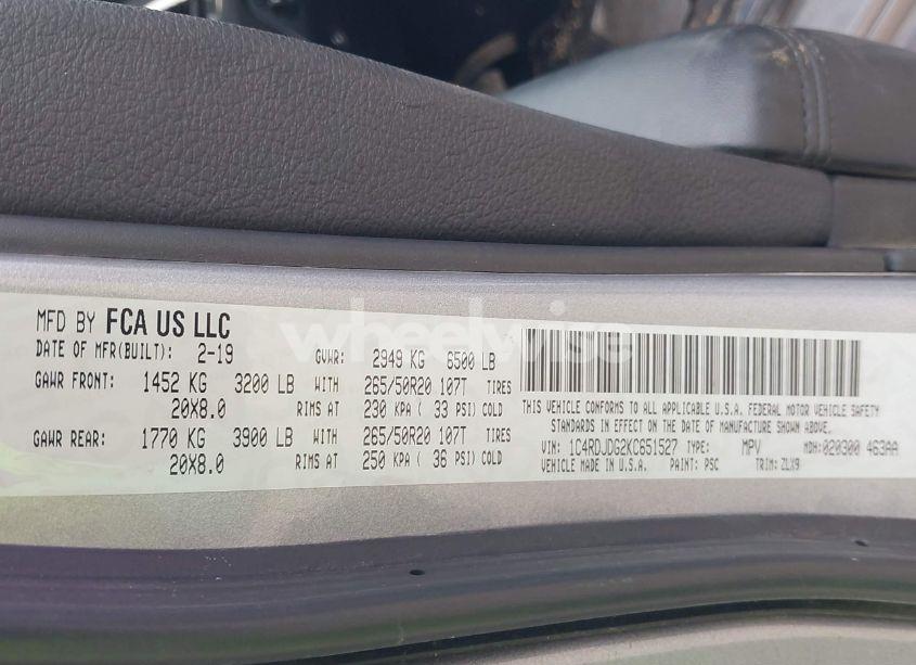 Photo 9 of 2019 Dodge Durango GT PLUS AWD (VIN 1C4RDJDG2KC651527)