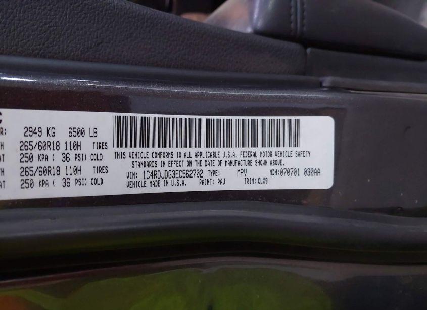 Photo 9 of 2014 Dodge Durango LIMITED (VIN 1C4RDJDG3EC562702)