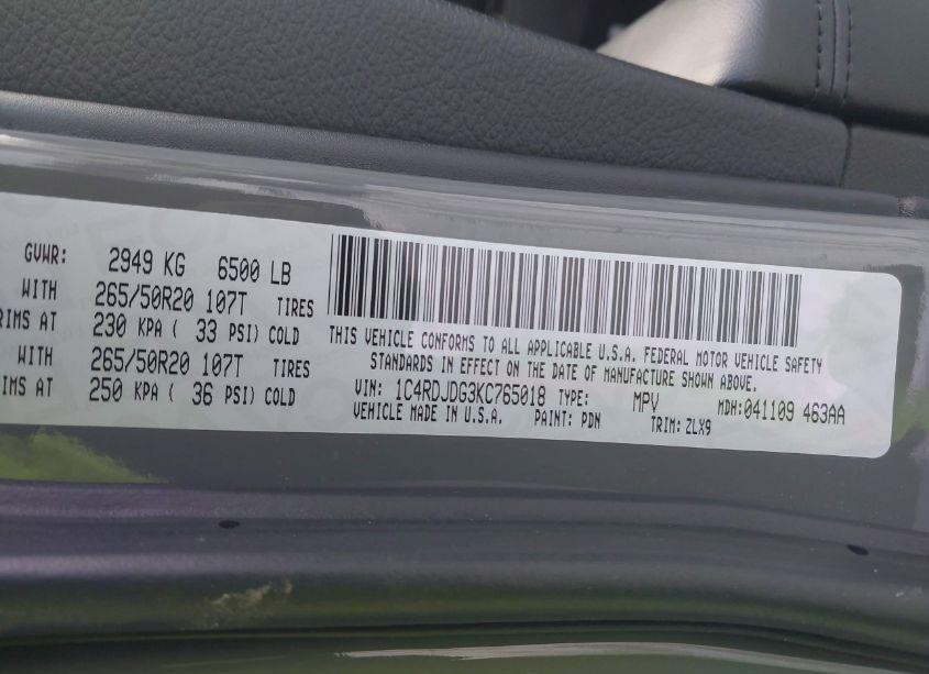 Photo 9 of 2019 Dodge Durango GT PLUS AWD (VIN 1C4RDJDG3KC765018)