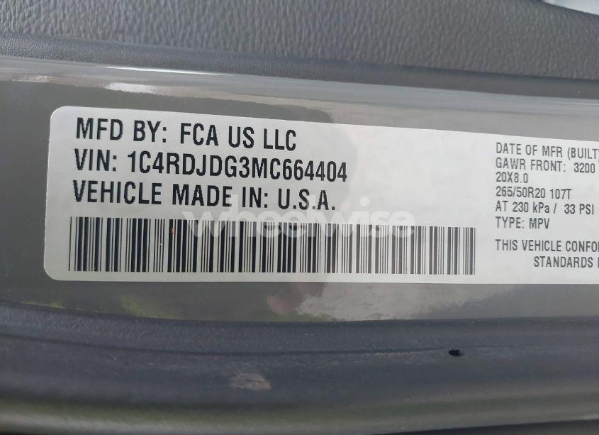 Photo 9 of 2021 Dodge Durango GT PLUS AWD (VIN 1C4RDJDG3MC664404)