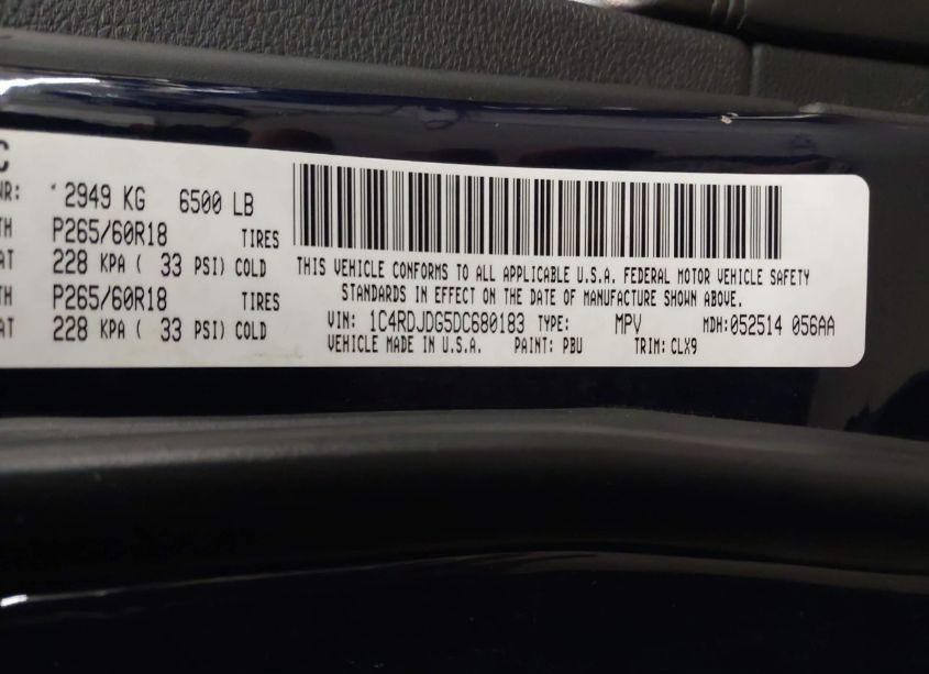 Photo 9 of 2013 Dodge Durango CREW (VIN 1C4RDJDG5DC680183)