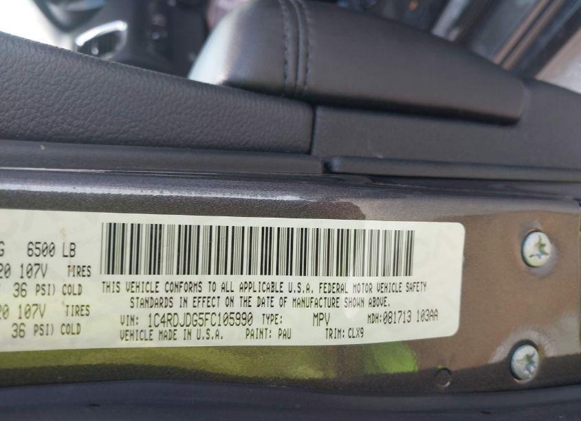 Photo 9 of 2015 Dodge Durango LIMITED (VIN 1C4RDJDG5FC105990)