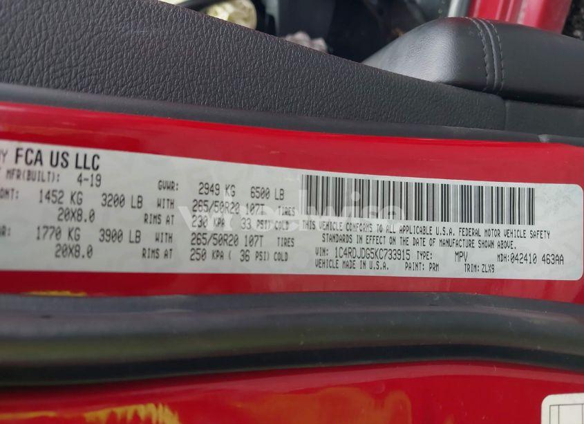 Photo 9 of 2019 Dodge Durango GT PLUS AWD (VIN 1C4RDJDG5KC733915)