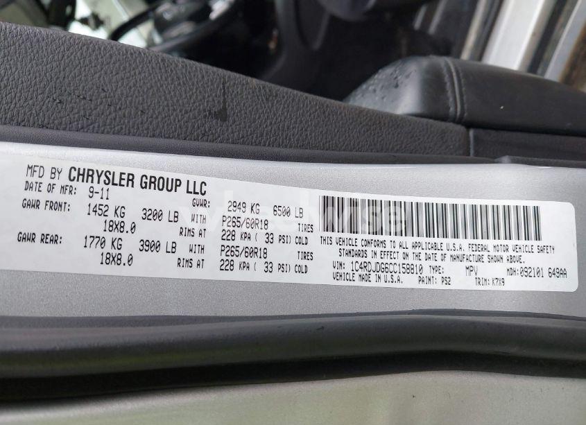 Photo 9 of 2012 Dodge Durango CREW (VIN 1C4RDJDG6CC158810)