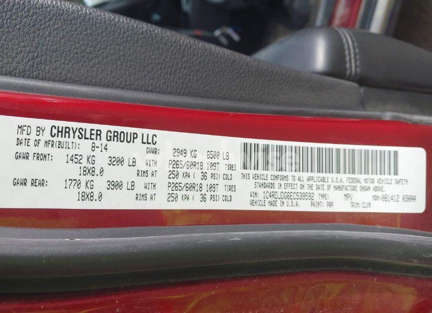 Photo 9 of 2014 Dodge Durango LIMITED (VIN 1C4RDJDG6EC539592)