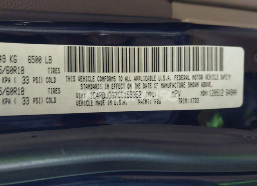 Photo 9 of 2012 Dodge Durango CREW (VIN 1C4RDJDG7CC159352)