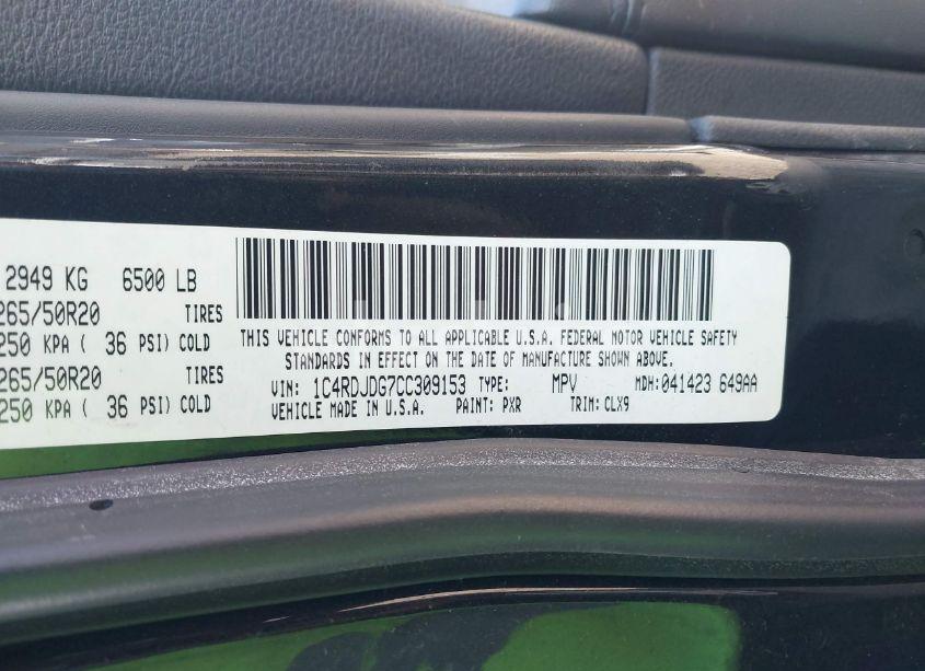 Photo 9 of 2012 Dodge Durango CREW (VIN 1C4RDJDG7CC309153)