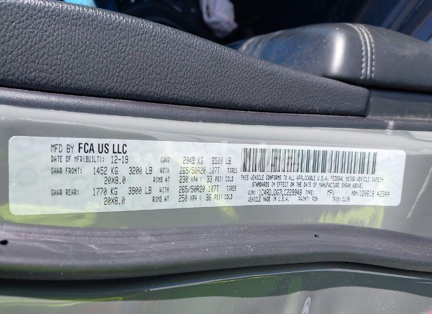 Photo 9 of 2020 Dodge Durango GT AWD (VIN 1C4RDJDG7LC229948)