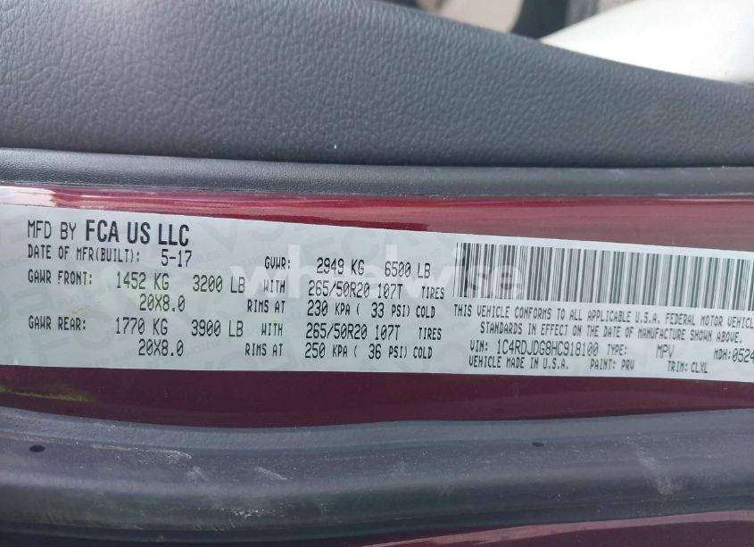 Photo 9 of 2017 Dodge Durango GT AWD (VIN 1C4RDJDG8HC918100)