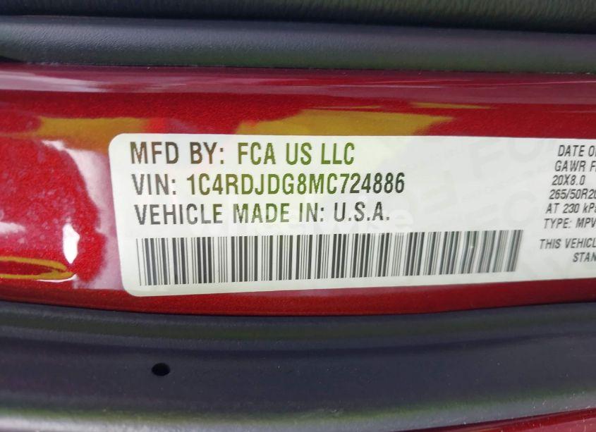 Photo 9 of 2021 Dodge Durango (VIN 1C4RDJDG8MC724886)