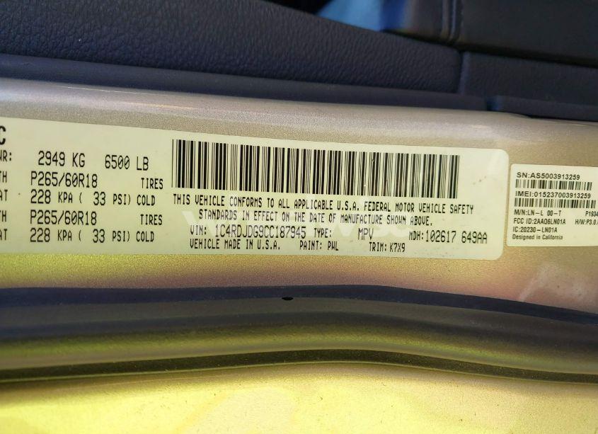 Photo 9 of 2012 Dodge Durango CREW (VIN 1C4RDJDG9CC187945)