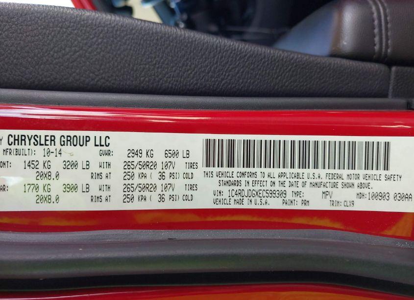 Photo 9 of 2014 Dodge Durango LIMITED (VIN 1C4RDJDGXEC599309)