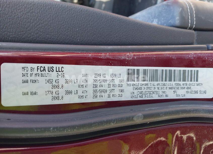 Photo 9 of 2016 Dodge Durango CITADEL (VIN 1C4RDJEG7GC347311)