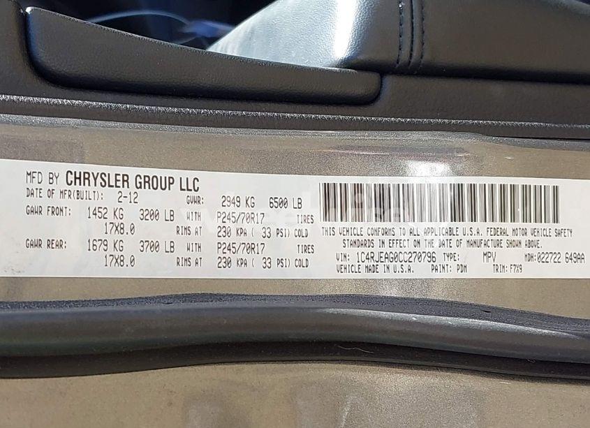 Photo 9 of 2012 Jeep Grand CHEROKEE LAREDO (VIN 1C4RJEAG0CC270796)