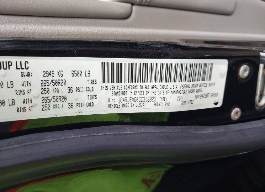 Photo 9 of 2012 Jeep Grand CHEROKEE LAREDO (VIN 1C4RJEAG0CC316823)