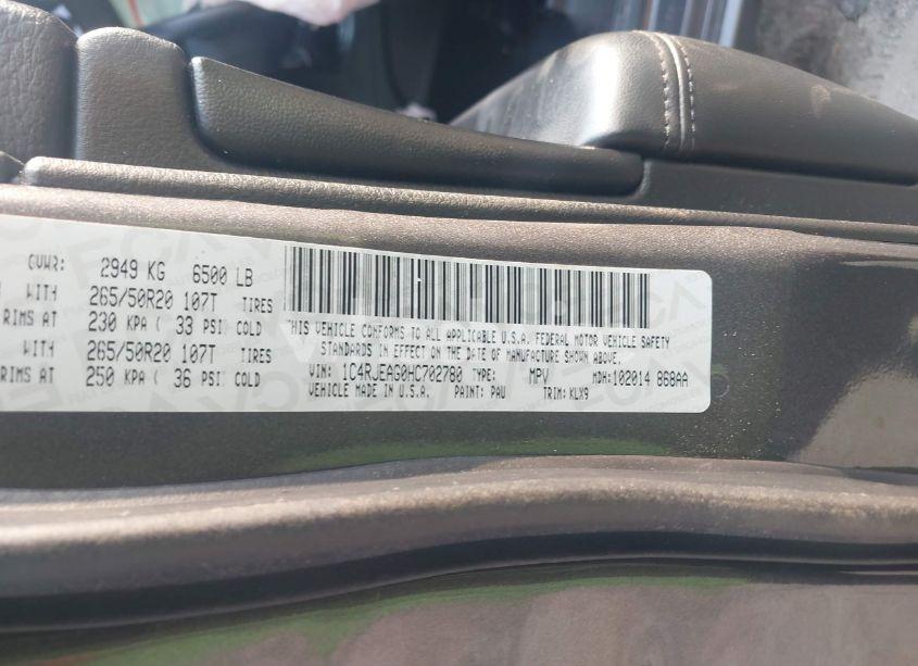 Photo 9 of 2017 Jeep Grand CHEROKEE ALTITUDE 4X2 (VIN 1C4RJEAG0HC702780)