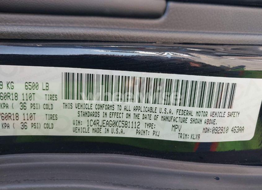 Photo 9 of 2019 Jeep Grand CHEROKEE LAREDO E 4X2 (VIN 1C4RJEAG0KC581112)