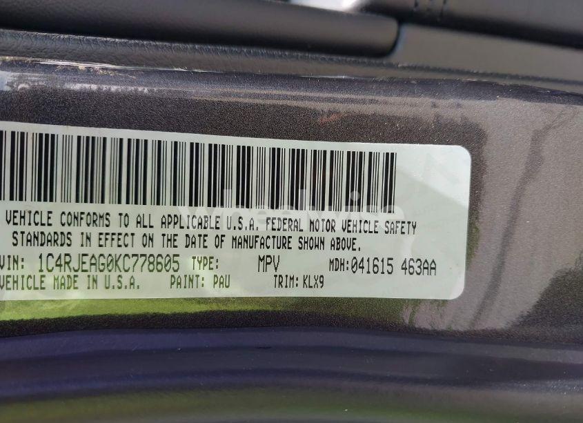 Photo 9 of 2019 Jeep Grand CHEROKEE ALTITUDE 4X2 (VIN 1C4RJEAG0KC778605)