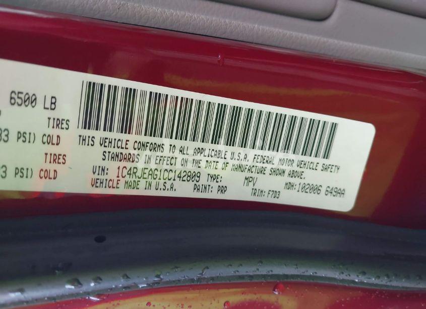 Photo 9 of 2012 Jeep Grand CHEROKEE LAREDO (VIN 1C4RJEAG1CC142809)