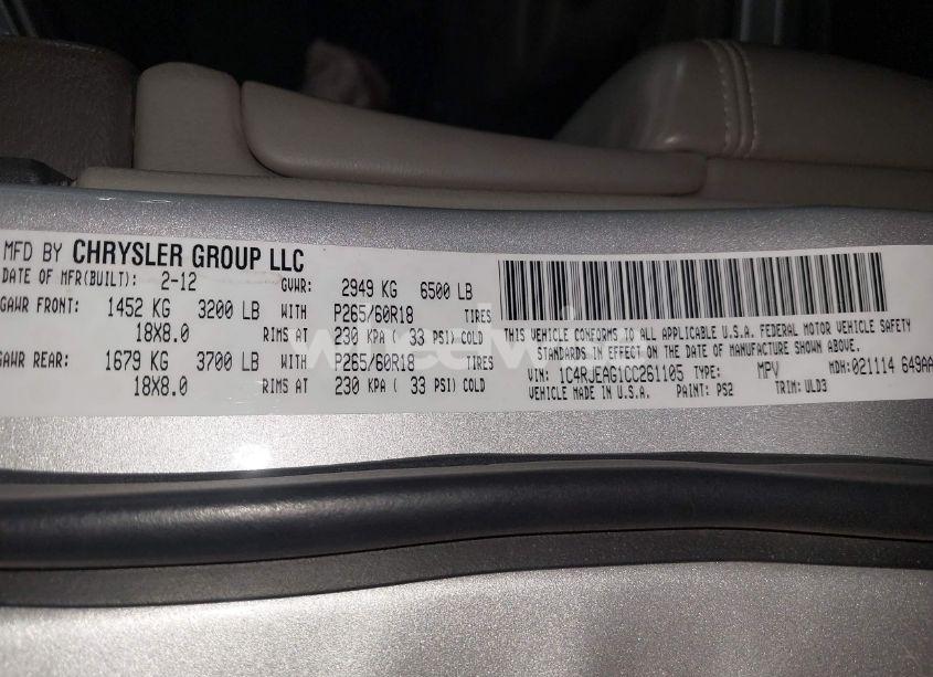 Photo 9 of 2012 Jeep Grand CHEROKEE LAREDO (VIN 1C4RJEAG1CC261105)
