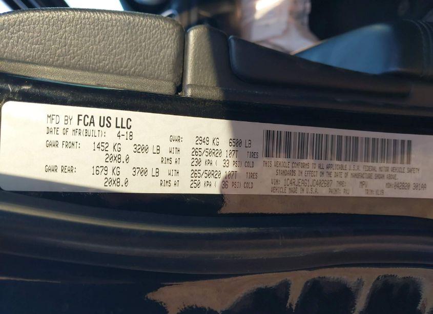 Photo 9 of 2018 Jeep Grand CHEROKEE ALTITUDE 4X2 (VIN 1C4RJEAG1JC402607)