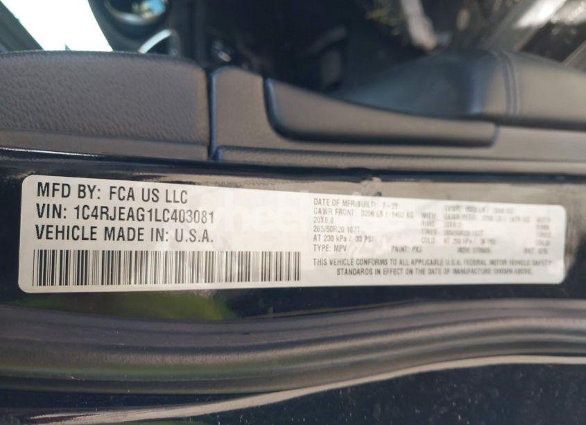 Photo 9 of 2020 Jeep Grand CHEROKEE ALTITUDE 4X2 (VIN 1C4RJEAG1LC403081)