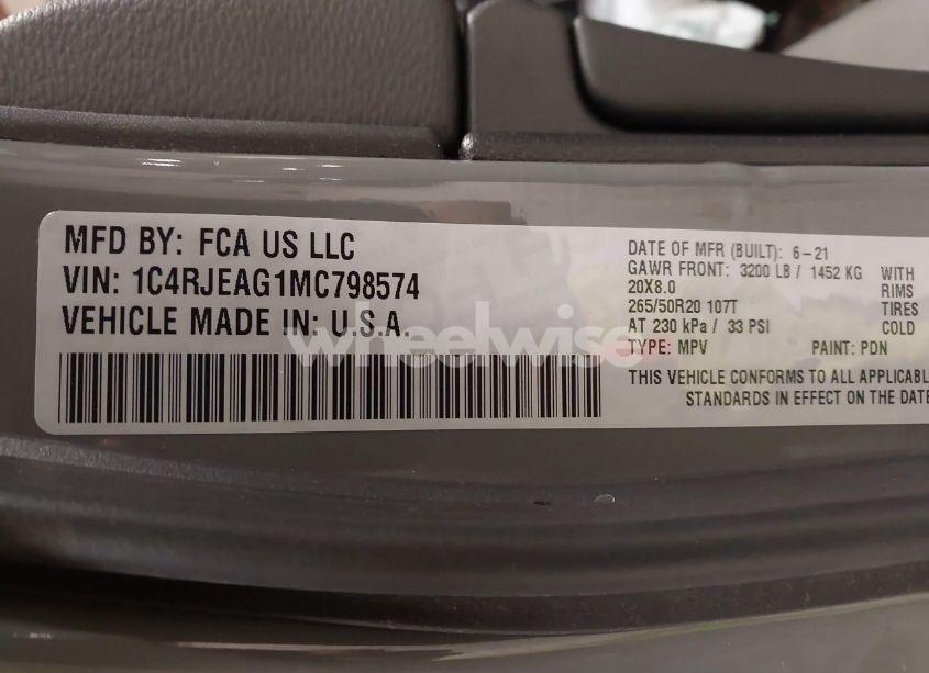 Photo 9 of 2021 Jeep Grand CHEROKEE LAREDO X 4X2 (VIN 1C4RJEAG1MC798574)