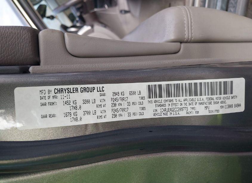 Photo 9 of 2012 Jeep Grand CHEROKEE LAREDO (VIN 1C4RJEAG2CC209773)