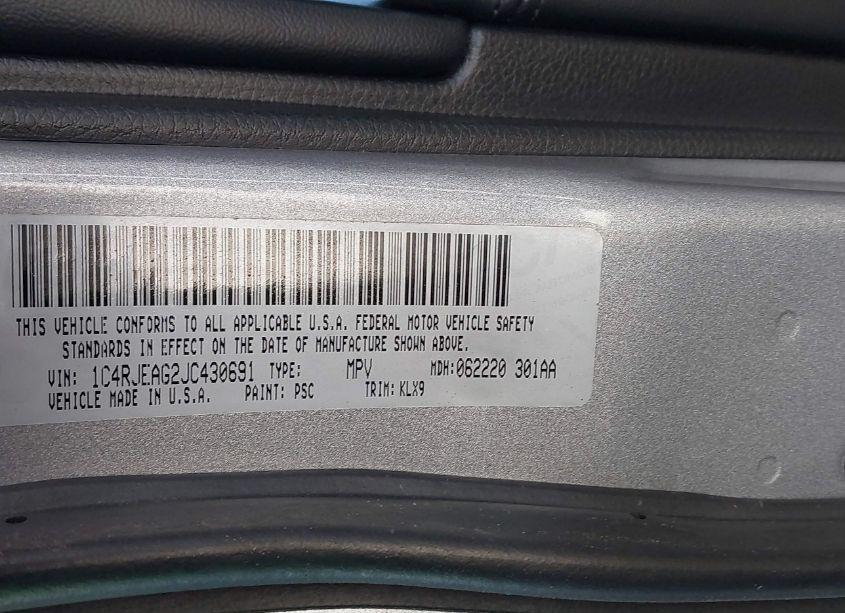 Photo 9 of 2018 Jeep Grand CHEROKEE ALTITUDE 4X2 (VIN 1C4RJEAG2JC430691)