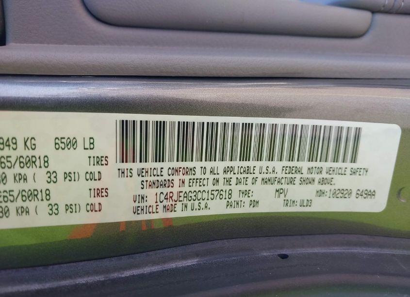 Photo 9 of 2012 Jeep Grand CHEROKEE LAREDO (VIN 1C4RJEAG3CC157618)