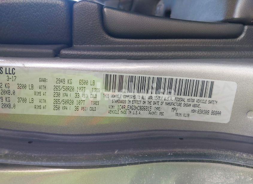 Photo 9 of 2017 Jeep Grand CHEROKEE ALTITUDE 4X2 (VIN 1C4RJEAG3HC826915)