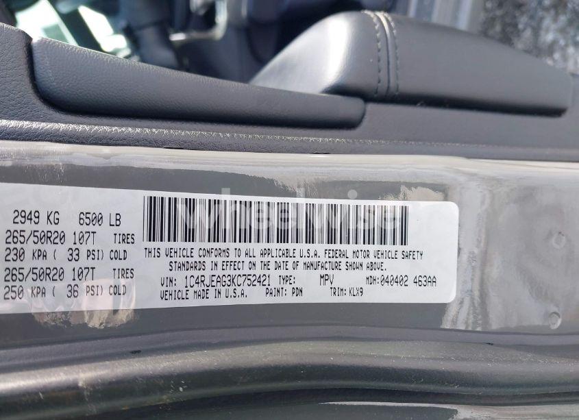 Photo 9 of 2019 Jeep Grand CHEROKEE ALTITUDE 4X2 (VIN 1C4RJEAG3KC752421)