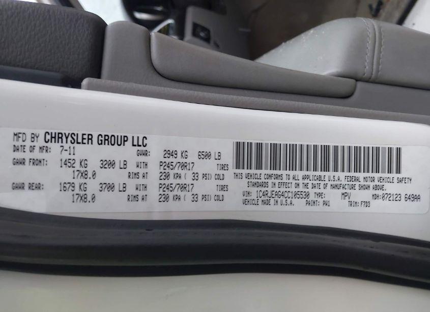 Photo 9 of 2012 Jeep Grand CHEROKEE LAREDO (VIN 1C4RJEAG4CC105530)