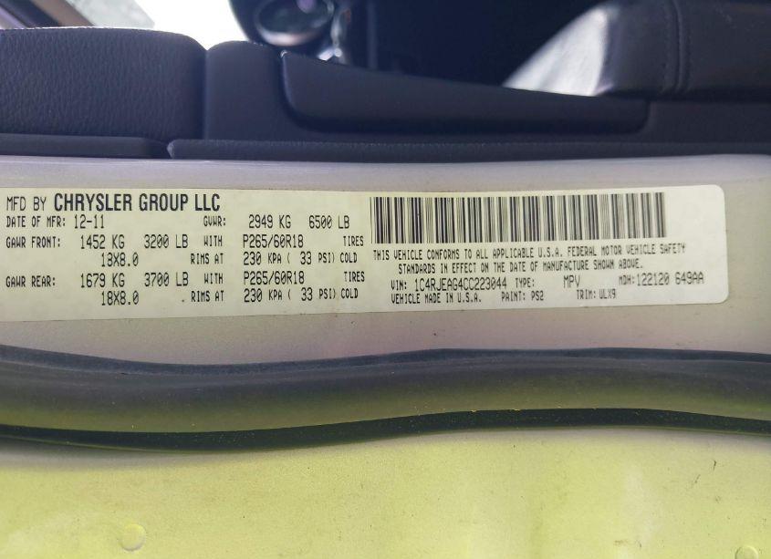 Photo 9 of 2012 Jeep Grand CHEROKEE LAREDO (VIN 1C4RJEAG4CC223044)