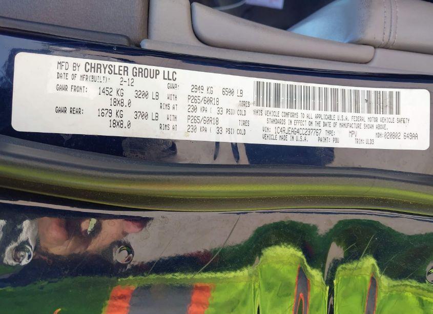 Photo 9 of 2012 Jeep Grand CHEROKEE LAREDO (VIN 1C4RJEAG4CC237767)