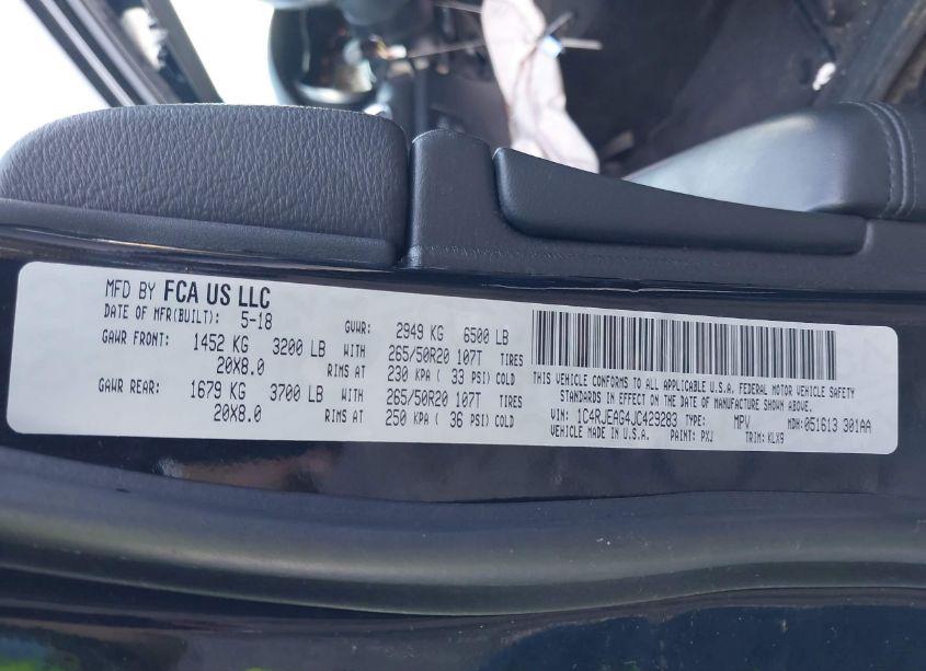 Photo 9 of 2018 Jeep Grand CHEROKEE ALTITUDE 4X2 (VIN 1C4RJEAG4JC429283)